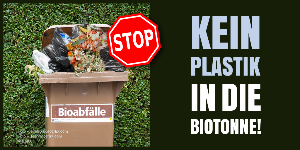 Kein Plastik in die Biotonne: Auf dem Bild eine volle Biotonne