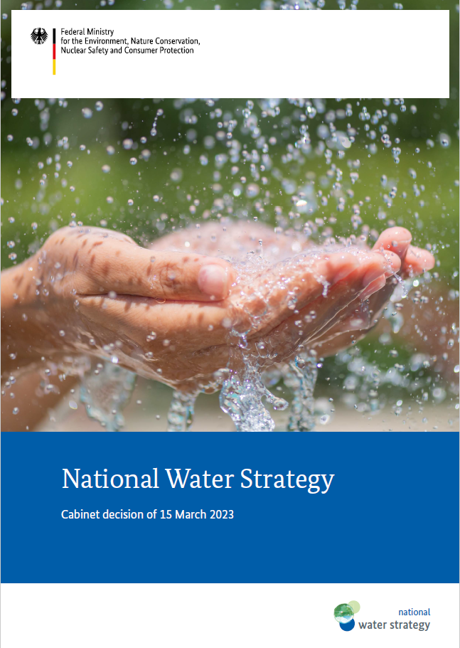 Cover for publication National Water Strategy: Photo of hands under running water