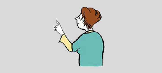 Auf dem Bild ist eine Frau zusehen. Ihre Hand hält sie hoch und möchte damit auf etwas aufmerksam machen. Die Art der Zeichnung ist ein Cartoon.