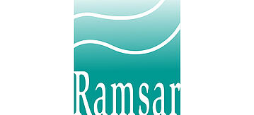 In türkis gehaltenes Logo mit dem Schriftzug Ramsar