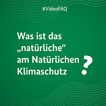 Ein grünes Bild auf dem die Frage "Was ist das "natürliche" am Natürlichen Klimaschutz?" steht.