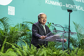 António Guterres hält eine Rede bei der Weltnaturkonferenz in Montreal.