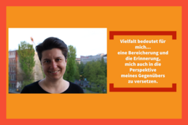 Foto von Dagmar Lutz: "Vielfalt bedeute für mich ... eine Bereicherung und die Erinnerung, mich auch in die Perspektive meines Gegenübers zu versetzen."